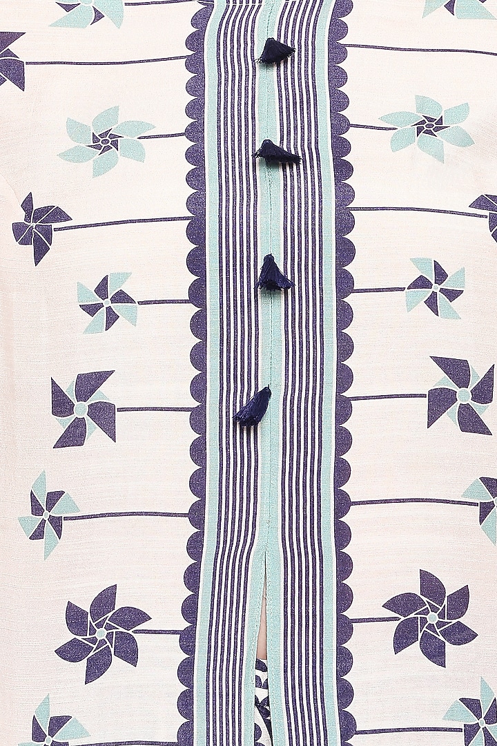 Off White & Navy Blue Printed Kurti With Flared Palazzo Pants by Soup by Sougat Paul at Pernia's Pop Up Shop
