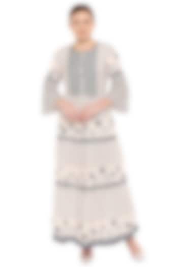 Navy Blue & Off White Printed Maxi Summer Dress by Soup by Sougat Paul at Pernia's Pop Up Shop