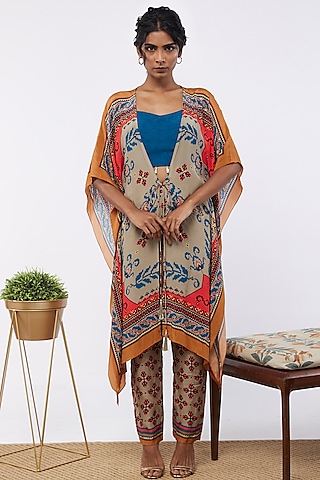 Multi-Coloured Printed Kaftan Jacket Set by Soup by Sougat Paul