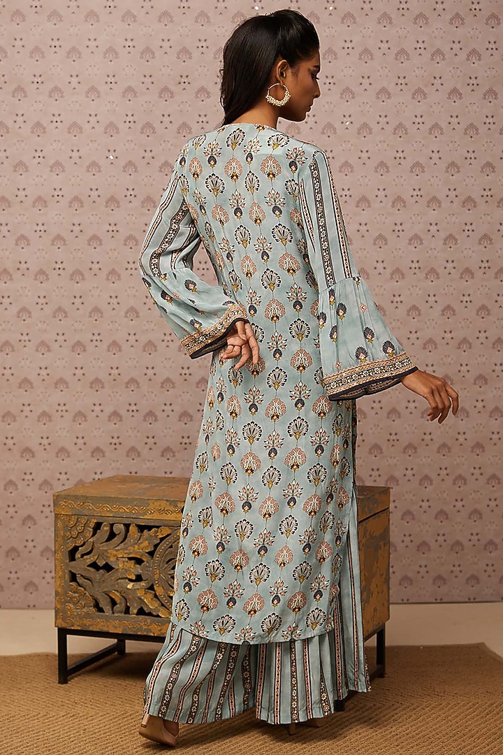 Blue Embroidered Angrakha Kurta Set by Soup by Sougat Paul at Pernia's Pop Up Shop