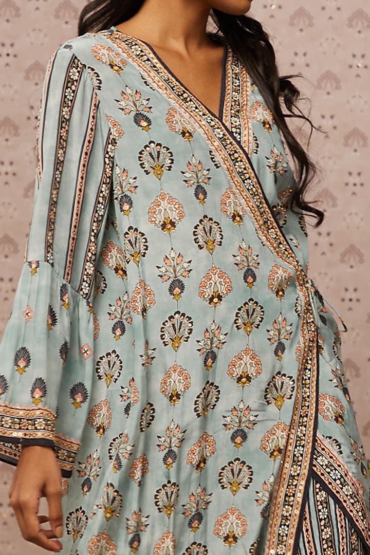 Blue Embroidered Angrakha Kurta Set by Soup by Sougat Paul at Pernia's Pop Up Shop