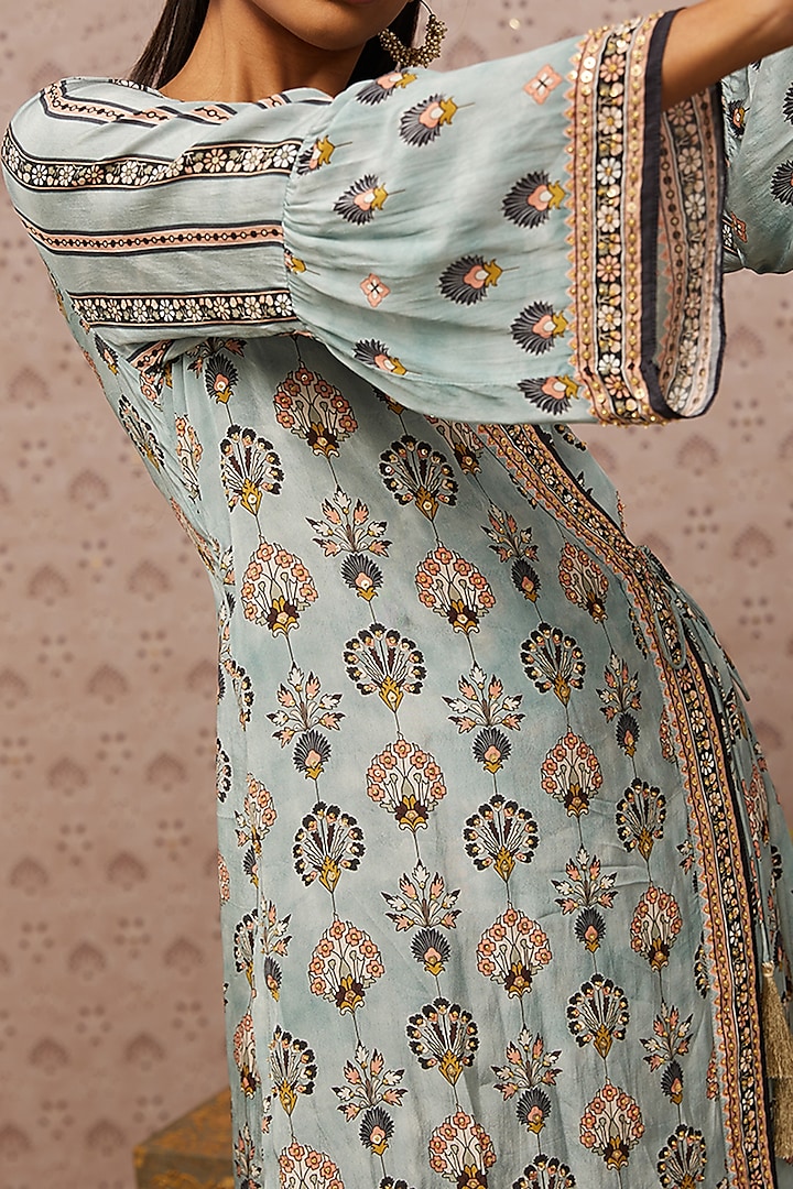 Blue Embroidered Angrakha Kurta Set by Soup by Sougat Paul at Pernia's Pop Up Shop