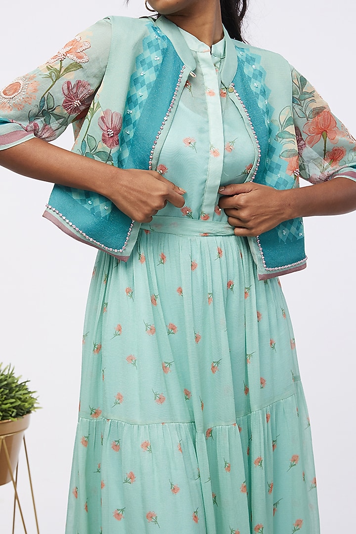 Mint Blue Printed Vacation Dress by Soup by Sougat Paul at Pernia's Pop Up Shop