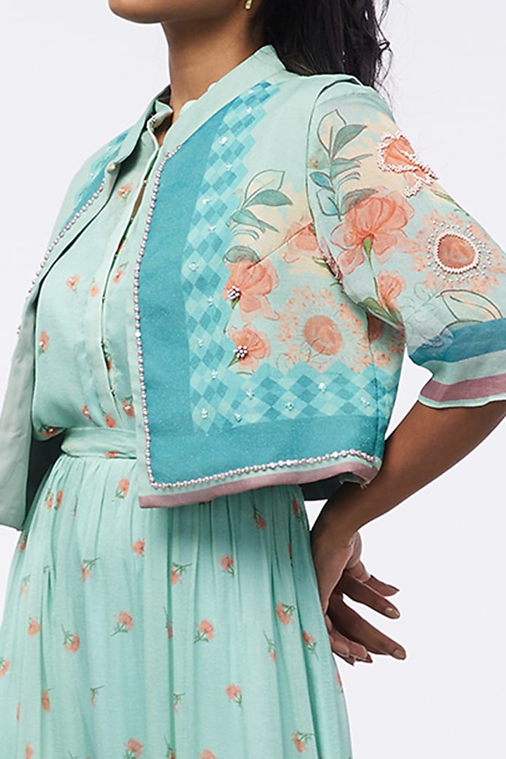 Mint Blue Printed Vacation Dress by Soup by Sougat Paul at Pernia's Pop Up Shop