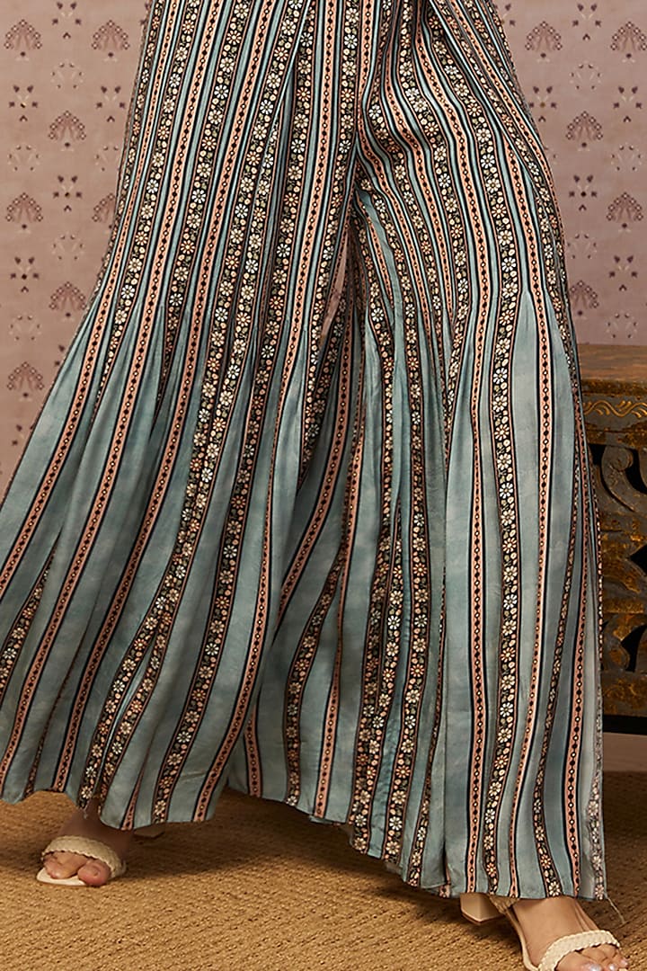 Blue Printed Jumpsuit With Jacket by Soup by Sougat Paul at Pernia's Pop Up Shop