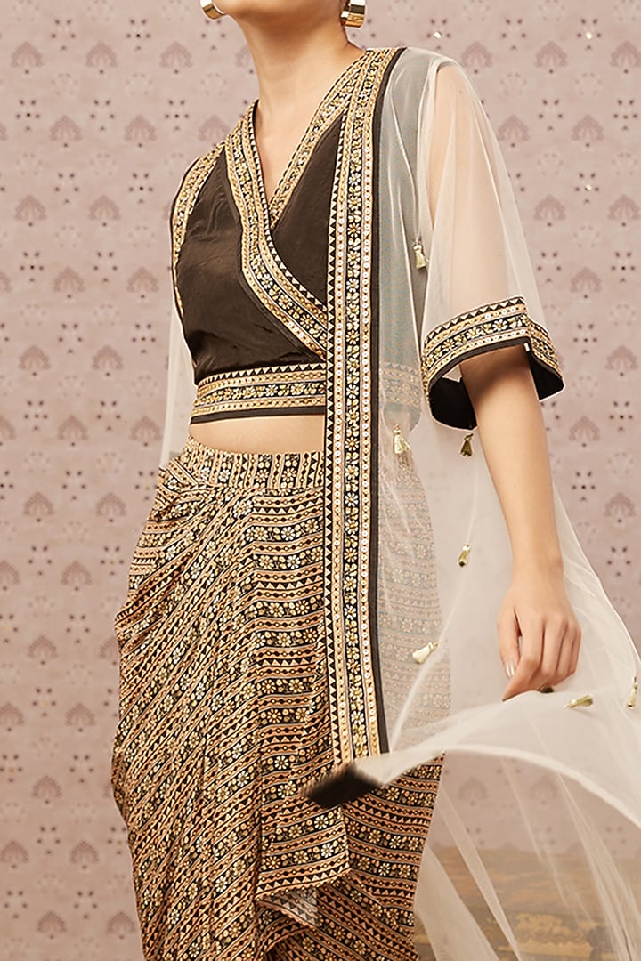 Cream Printed Skirt Set by Soup by Sougat Paul at Pernia's Pop Up Shop