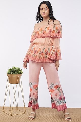 Pink Printed Pant Set by Soup by Sougat Paul