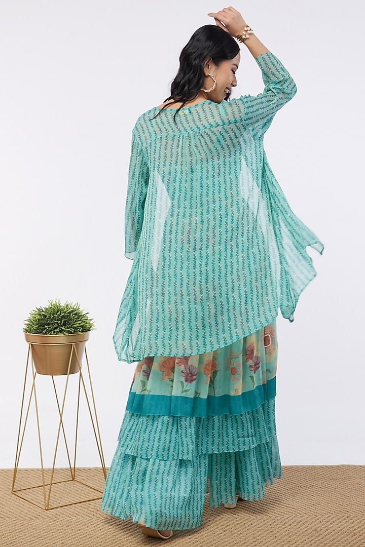 Mint Blue Shimmer Party Wear Sharara Set by Soup by Sougat Paul at Pernia's Pop Up Shop