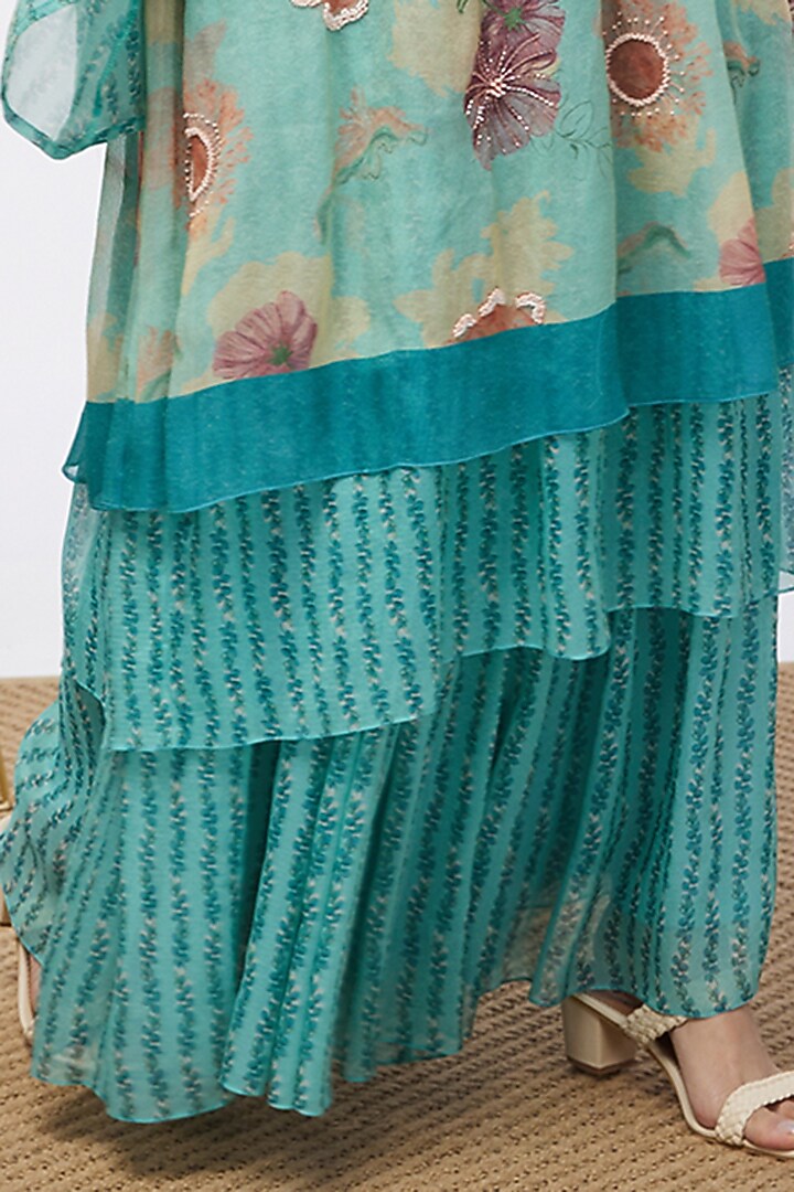 Mint Blue Shimmer Party Wear Sharara Set by Soup by Sougat Paul at Pernia's Pop Up Shop