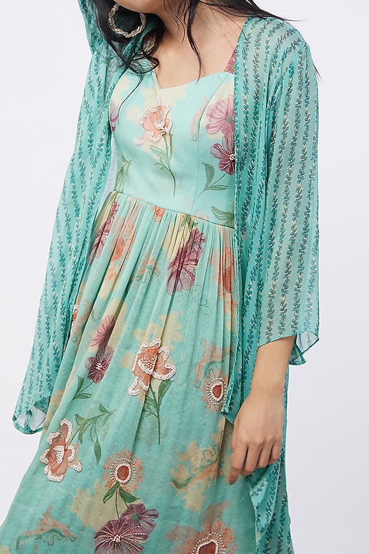 Mint Blue Shimmer Party Wear Sharara Set by Soup by Sougat Paul at Pernia's Pop Up Shop