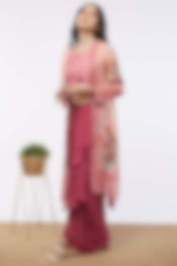 Pink Crepe Draped Skirt Set by Soup by Sougat Paul