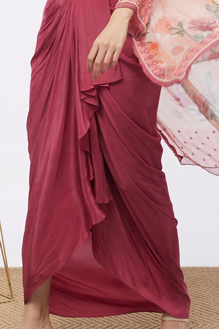 Pink Crepe Draped Skirt Set by Soup by Sougat Paul at Pernia's Pop Up Shop