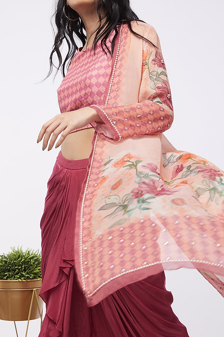 Pink Crepe Draped Skirt Set by Soup by Sougat Paul at Pernia's Pop Up Shop