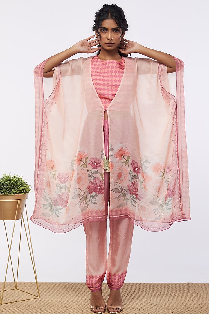 Pink Printed Kaftan Jacket Set by Soup by Sougat Paul