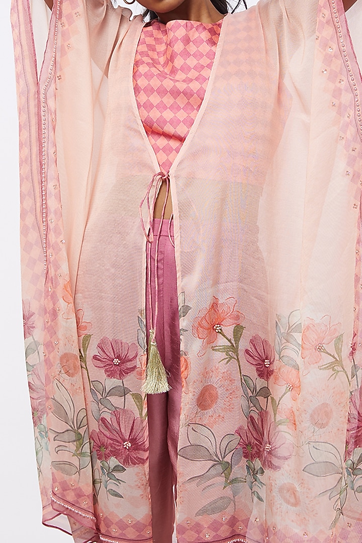 Pink Printed Kaftan Jacket Set by Soup by Sougat Paul at Pernia's Pop Up Shop