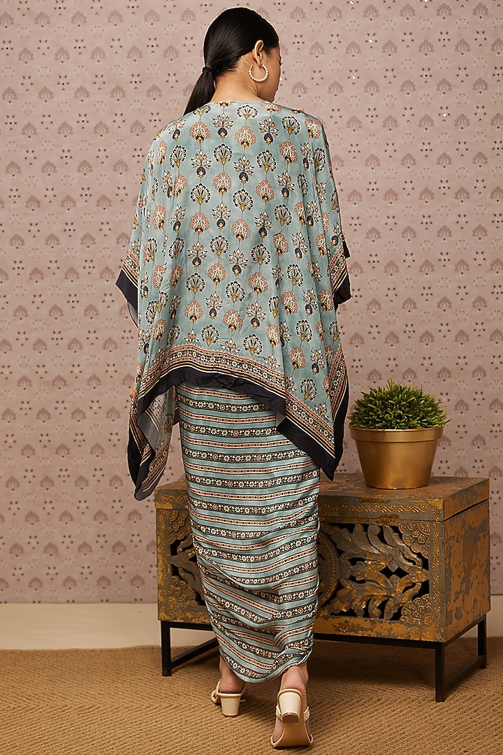 Blue Embroidered Vacation Dress With Cape by Soup by Sougat Paul at Pernia's Pop Up Shop