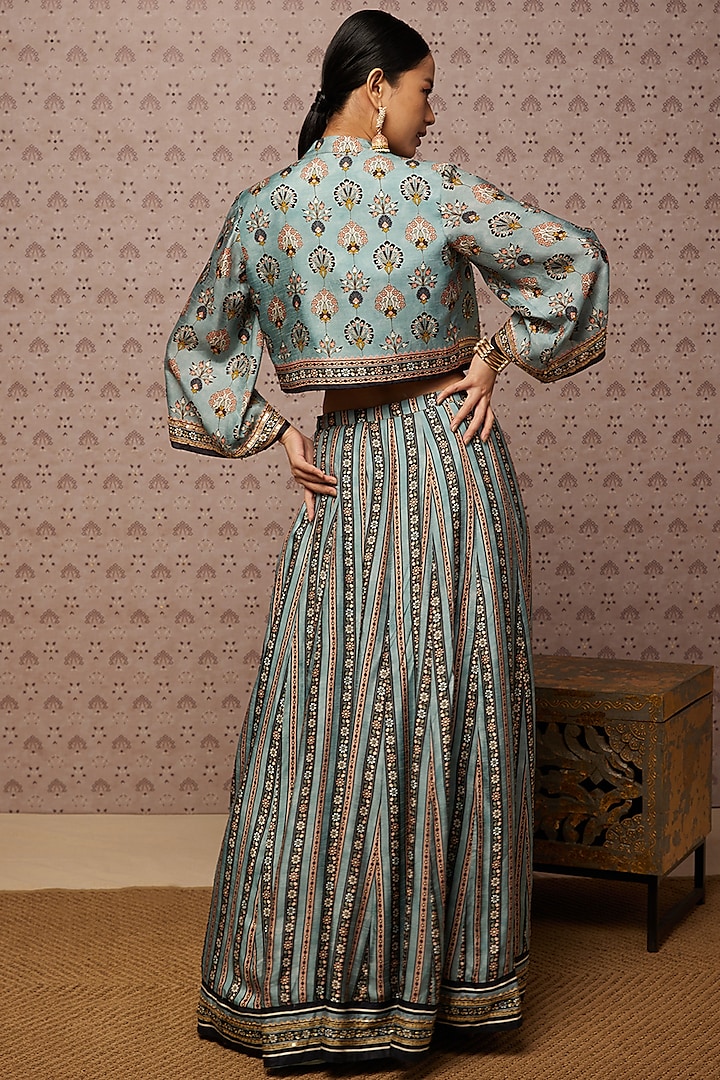 Blue Embroidered Lehenga Set by Soup by Sougat Paul at Pernia's Pop Up Shop