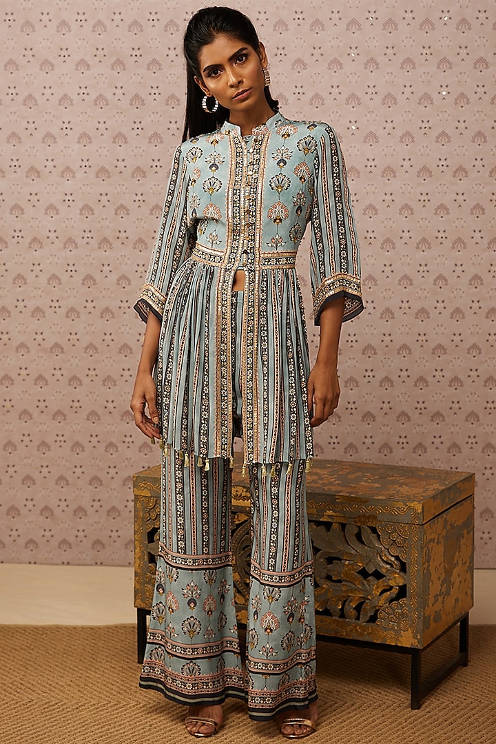 Blue Crepe Kurta Set by Soup by Sougat Paul at Pernia's Pop Up Shop