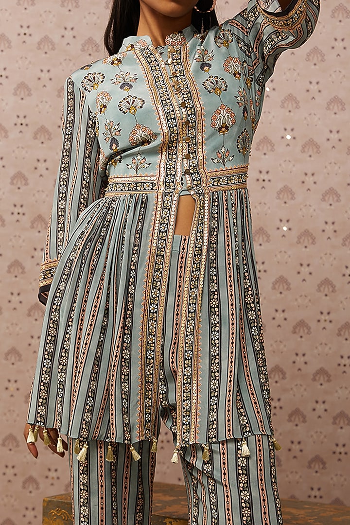 Blue Crepe Kurta Set by Soup by Sougat Paul at Pernia's Pop Up Shop