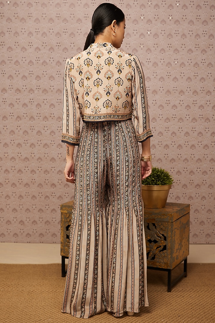 Beige Printed Jumpsuit With Jacket by Soup by Sougat Paul at Pernia's Pop Up Shop