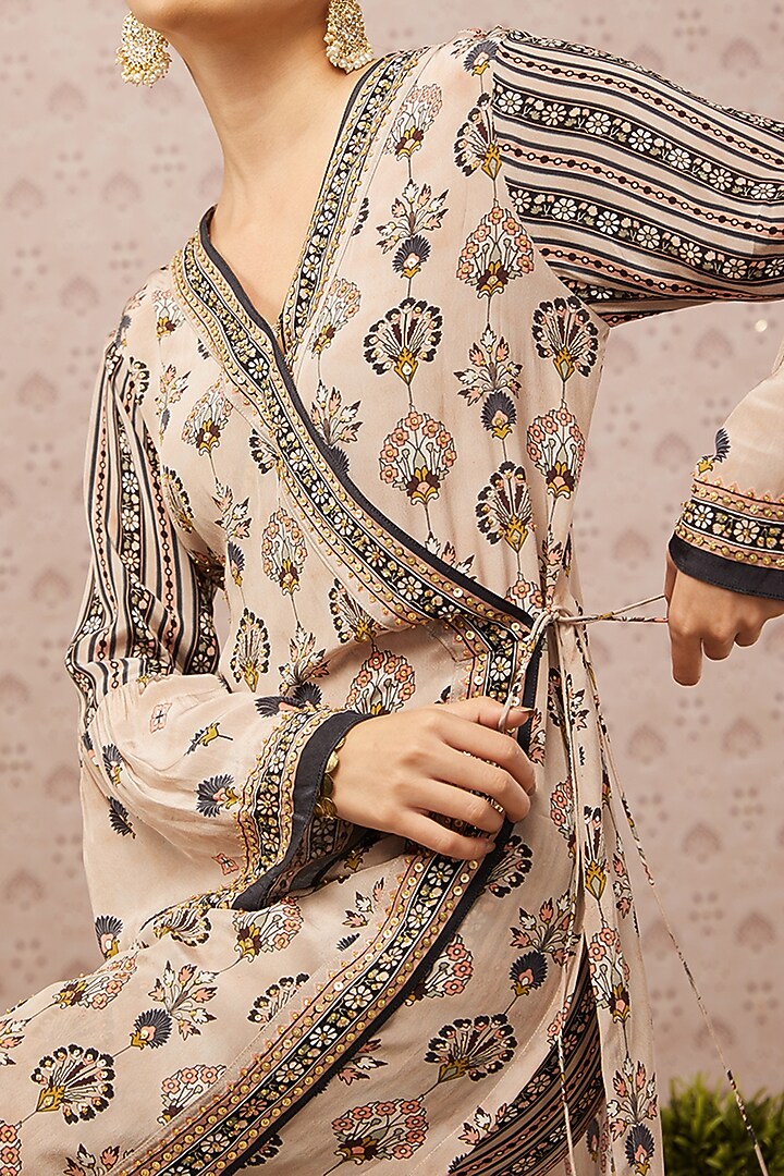 Beige Embroidered Angrakha Kurta Set by Soup by Sougat Paul at Pernia's Pop Up Shop