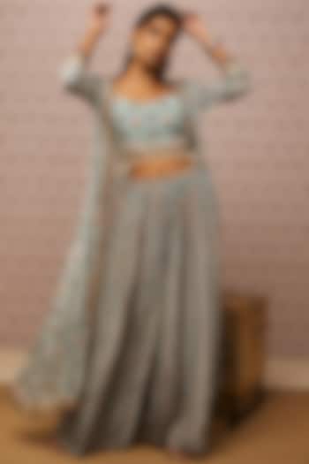 Blue Embroidered Jacket Set by Soup by Sougat Paul at Pernia's Pop Up Shop