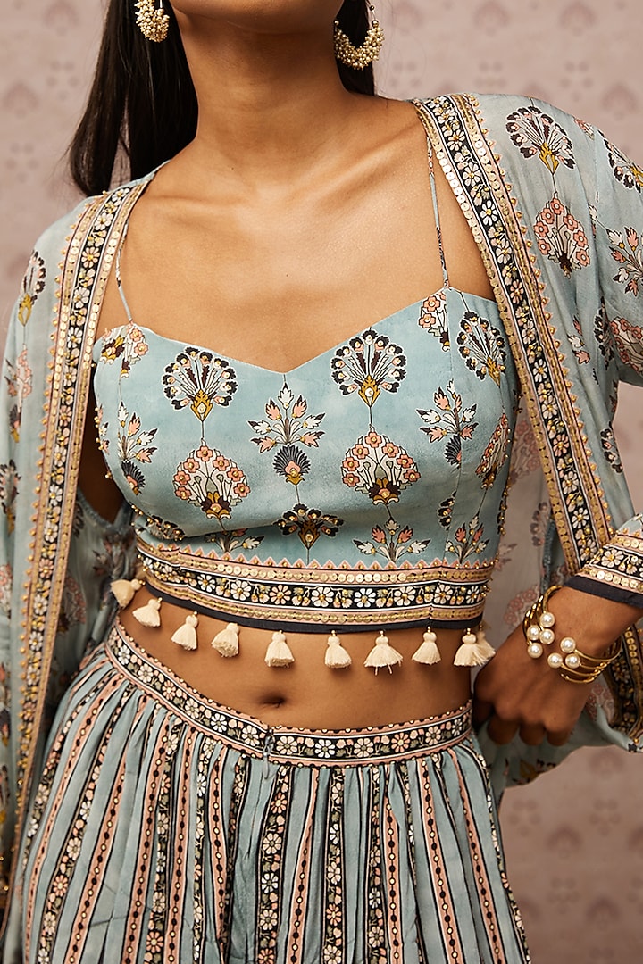 Blue Embroidered Jacket Set by Soup by Sougat Paul at Pernia's Pop Up Shop