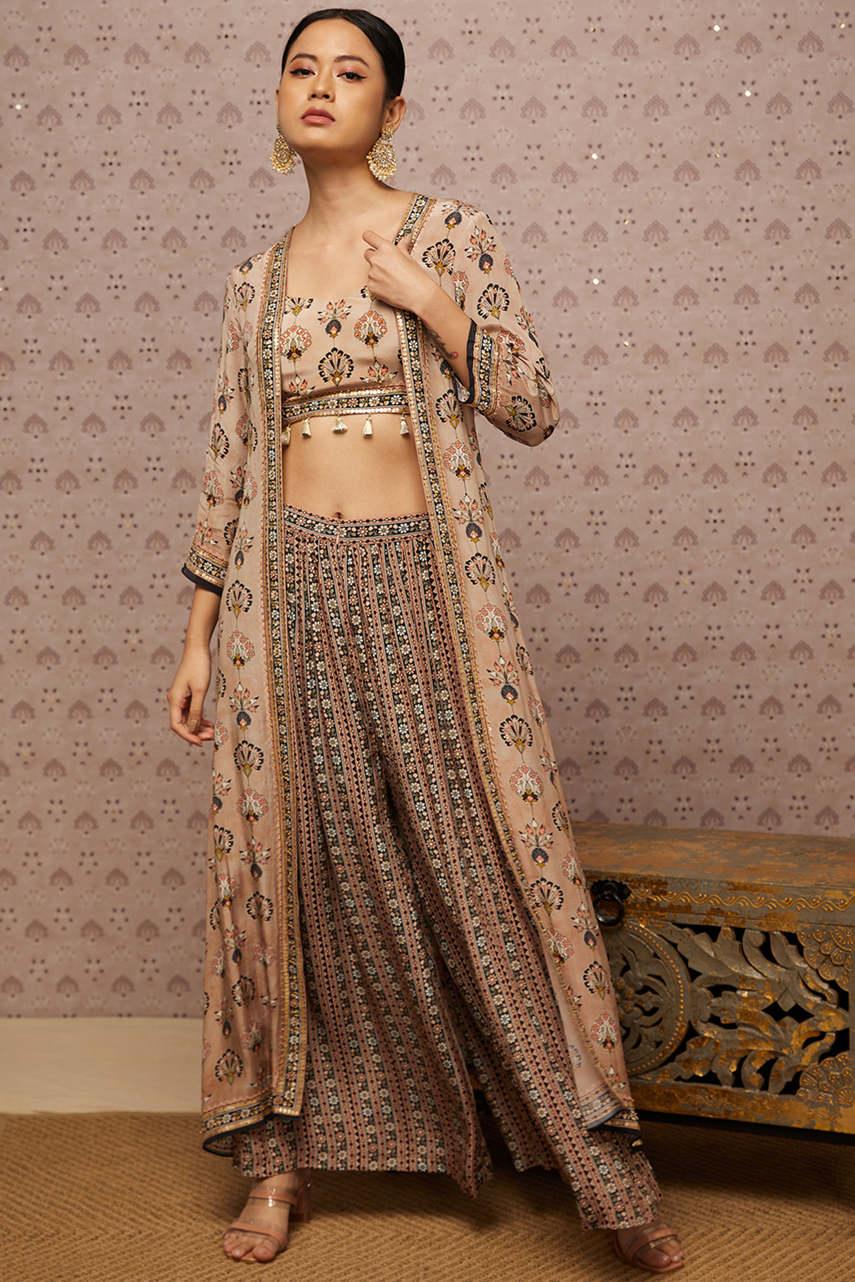 Beige Embroidered Jacket Set by Soup by Sougat Paul at Pernia's Pop Up Shop
