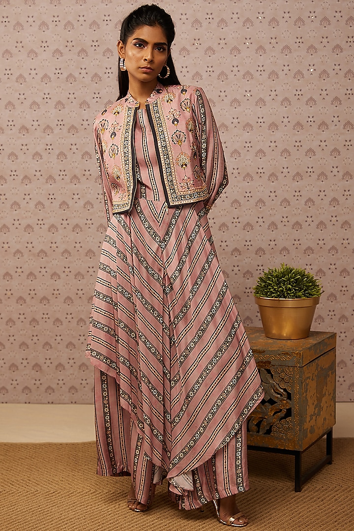 Pink Printed Jumpsuit With Jacket by Soup by Sougat Paul