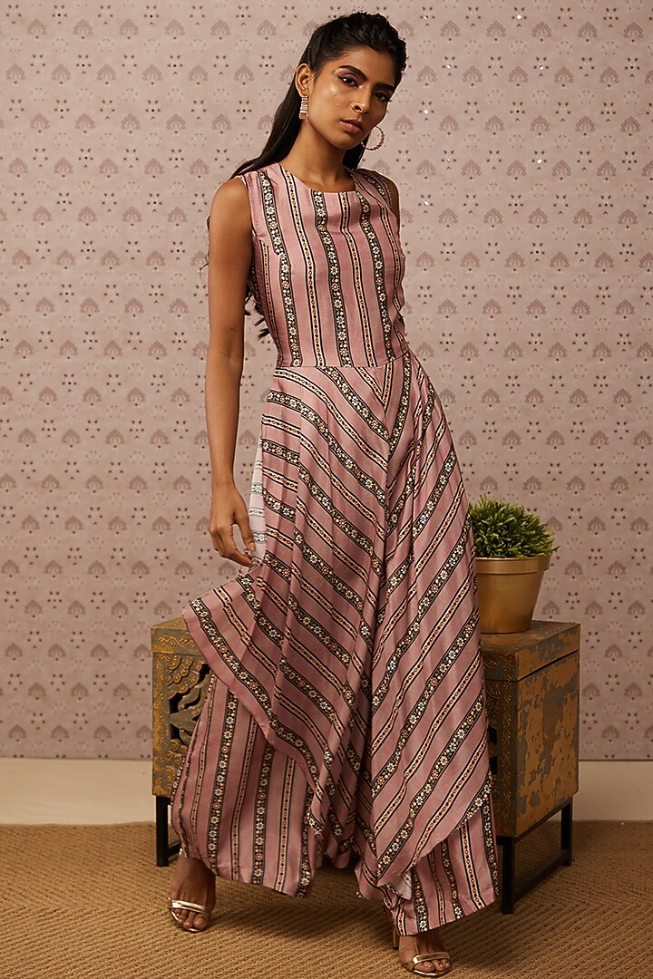 Pink Printed Jumpsuit With Jacket by Soup by Sougat Paul at Pernia's Pop Up Shop