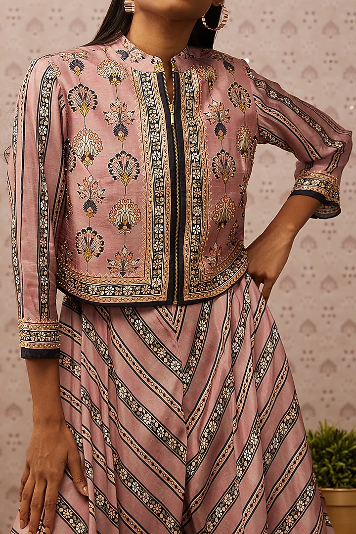 Pink Printed Jumpsuit With Jacket by Soup by Sougat Paul at Pernia's Pop Up Shop