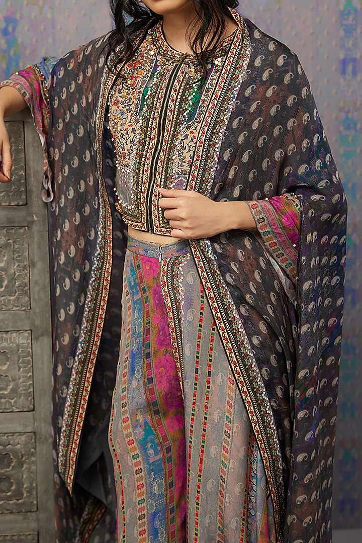 Multi-Coloured Chiffon Printed Jacket Set by Soup by Sougat Paul at Pernia's Pop Up Shop