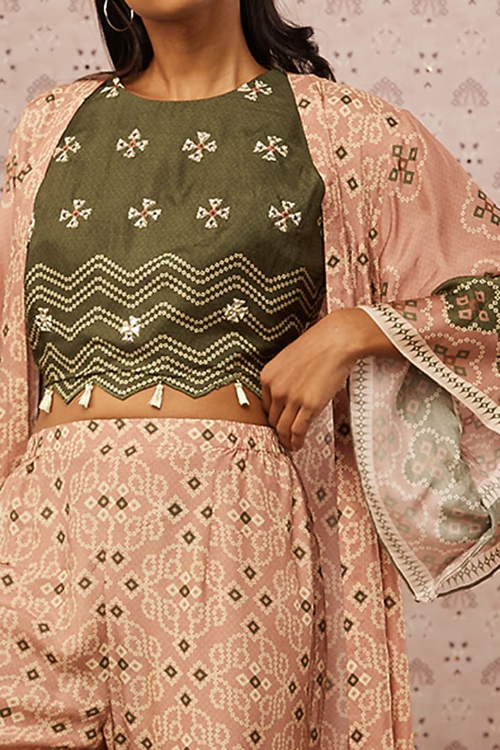 Peach Printed Jacket Set by Soup by Sougat Paul at Pernia's Pop Up Shop