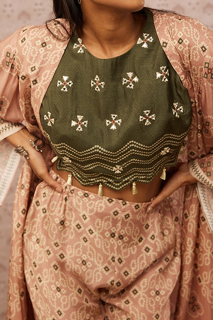 Peach Printed Jacket Set by Soup by Sougat Paul at Pernia's Pop Up Shop