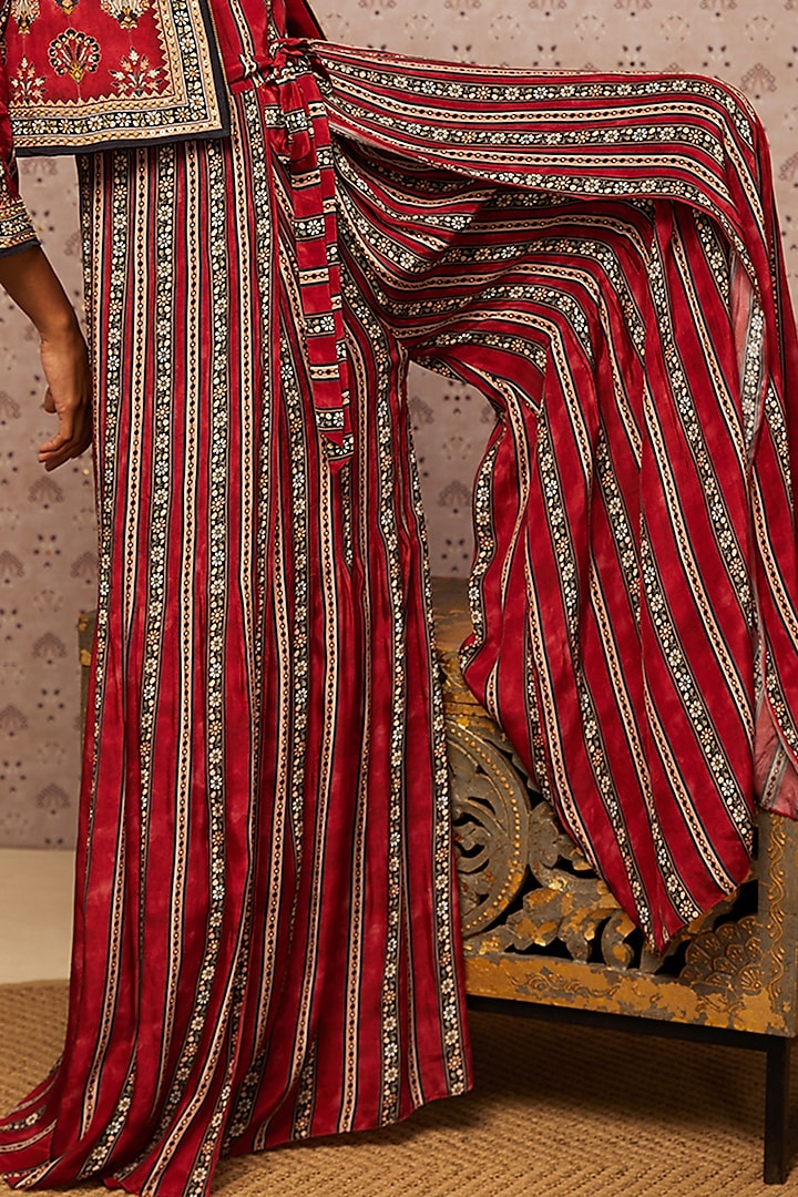 Red Crepe Embroidered Jacket Set by Soup by Sougat Paul at Pernia's Pop Up Shop