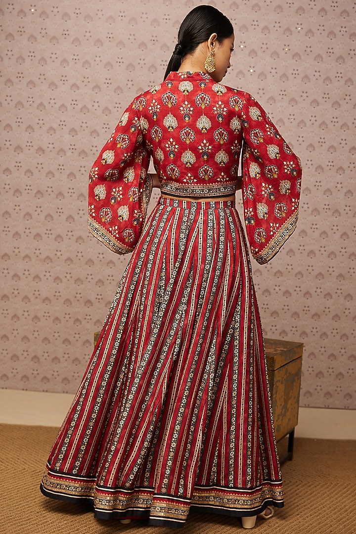 Red Embroidered Jacket Lehenga Set by Soup by Sougat Paul at Pernia's Pop Up Shop