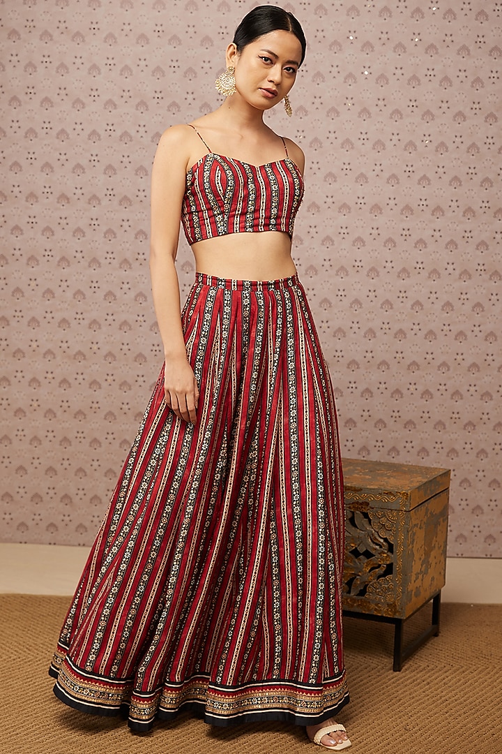Red Embroidered Jacket Lehenga Set by Soup by Sougat Paul at Pernia's Pop Up Shop