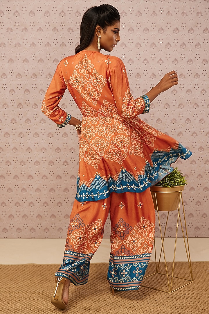 Rust & Teal Printed Kurta Set by Soup by Sougat Paul at Pernia's Pop Up Shop