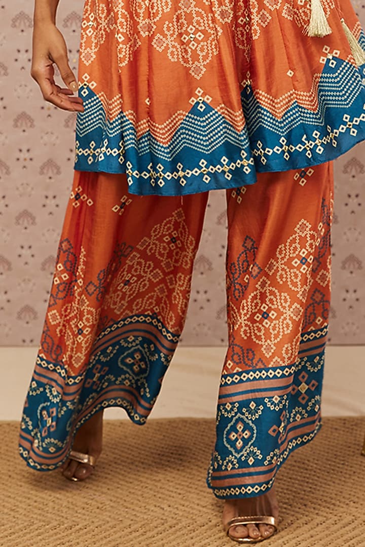 Rust & Teal Printed Kurta Set by Soup by Sougat Paul at Pernia's Pop Up Shop