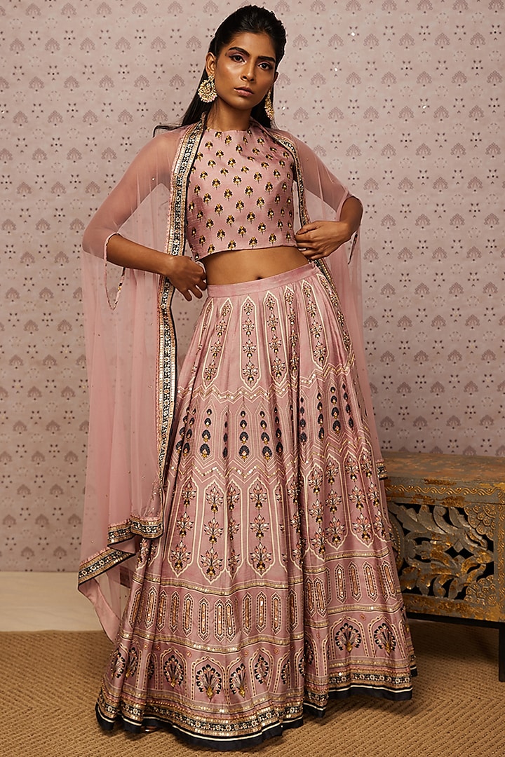 Pink Embroidered Lehenga Set by Soup by Sougat Paul
