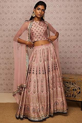 Pink Embroidered Lehenga Set by Soup by Sougat Paul