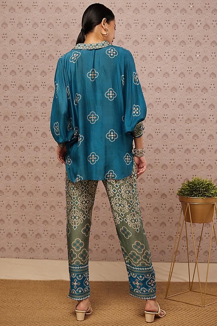 Teal Printed Co-Ord Set by Soup by Sougat Paul at Pernia's Pop Up Shop