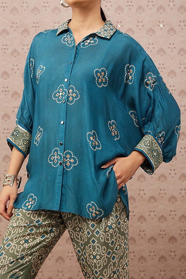 Teal Printed Co-Ord Set by Soup by Sougat Paul at Pernia's Pop Up Shop