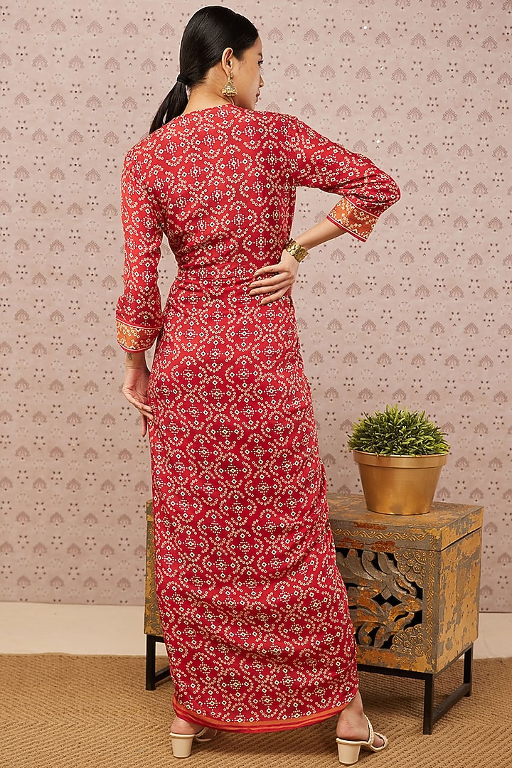 Red Printed Draped Summer Dress by Soup by Sougat Paul at Pernia's Pop Up Shop