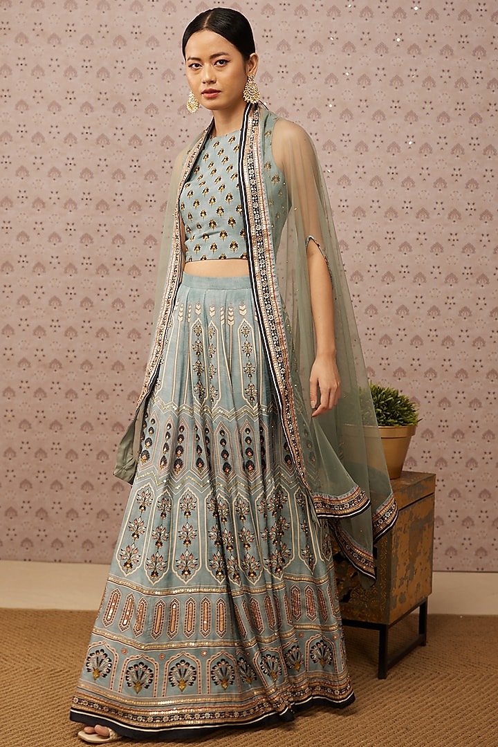 Blue Embroidered Lehenga Set by Soup by Sougat Paul