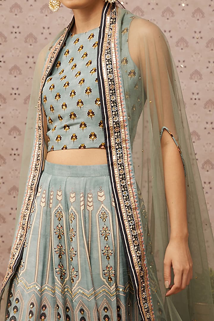 Blue Embroidered Wedding Lehenga Set by Soup by Sougat Paul at Pernia's Pop Up Shop