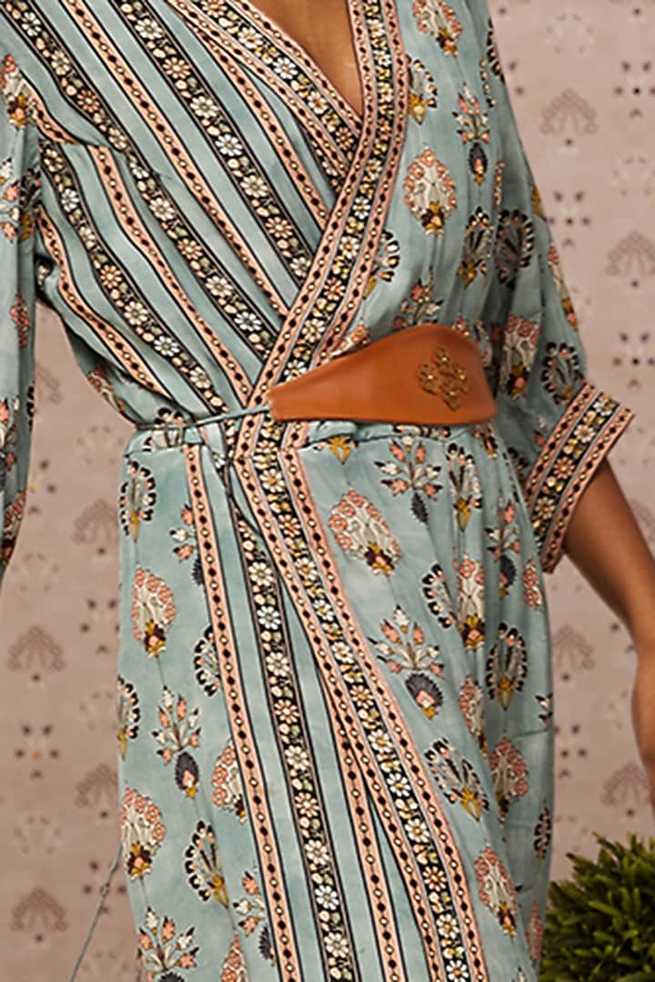 Blue Printed Jumpsuit With Belt by Soup by Sougat Paul at Pernia's Pop Up Shop