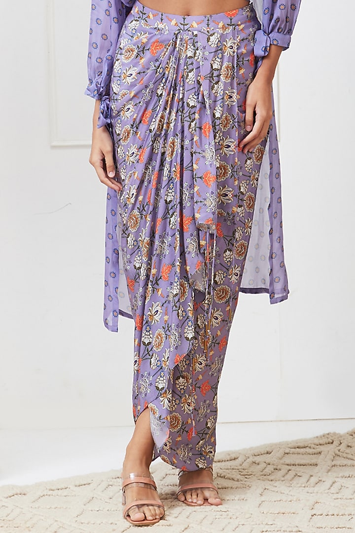 Purple Crepe Draped Skirt Set by Soup by Sougat Paul at Pernia's Pop Up Shop