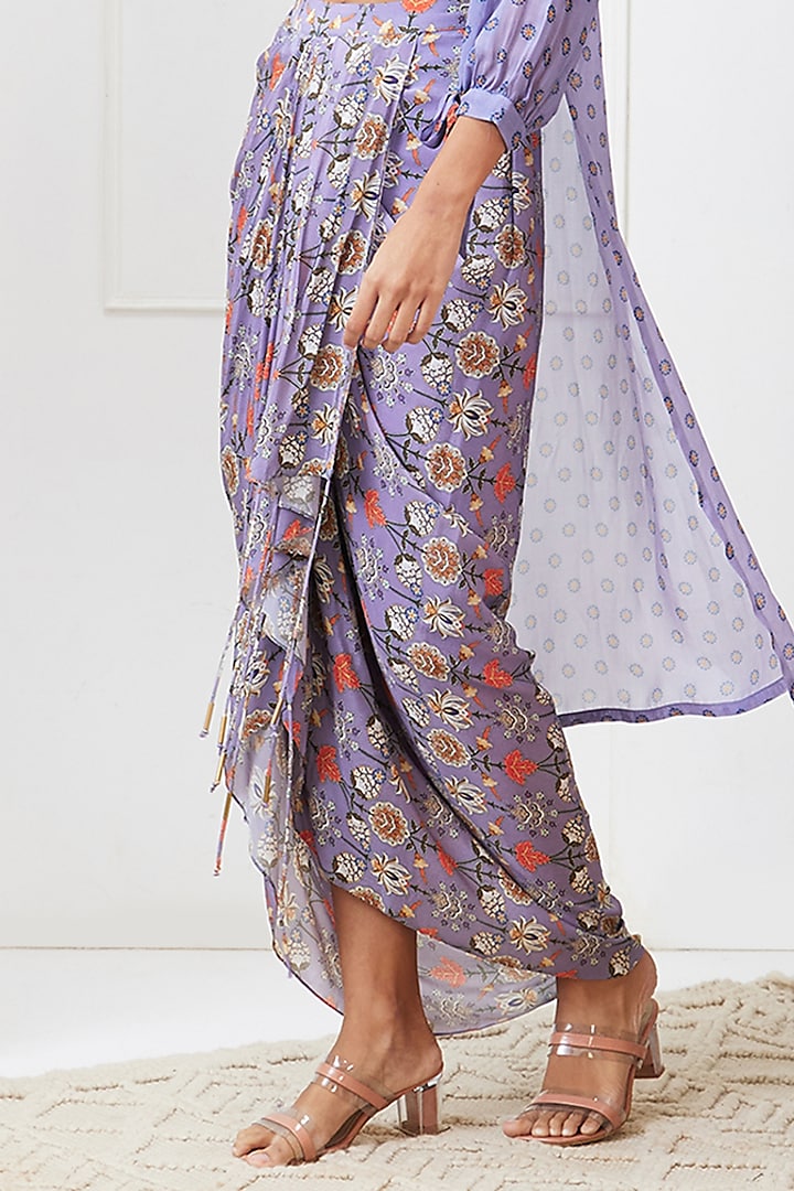 Purple Crepe Draped Skirt Set by Soup by Sougat Paul at Pernia's Pop Up Shop
