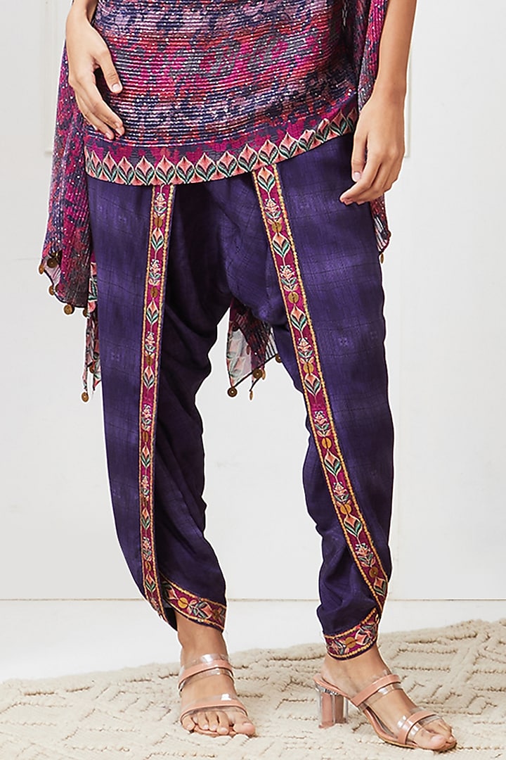 Purple Crepe Printed Dhoti Set by Soup by Sougat Paul at Pernia's Pop Up Shop